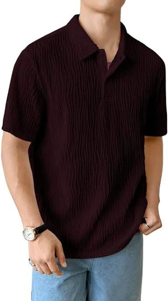 Maniac Men's Textured Half-Sleeve Polo T-Shirt - Breathable Cotton Blend